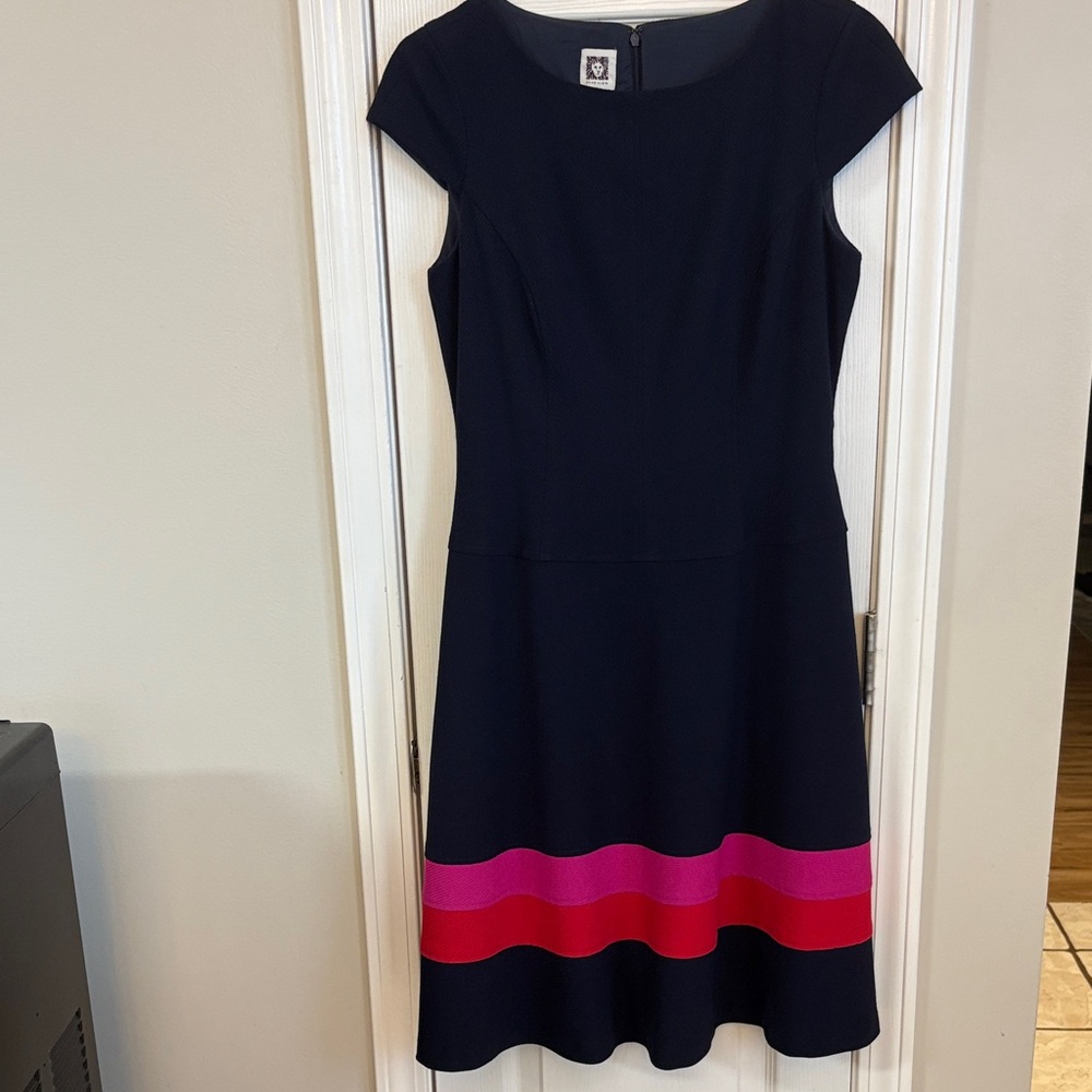 Anne Klein Dark Blue Midi Dress with Pink Bands